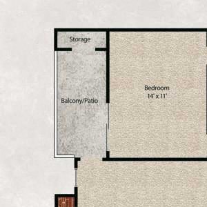 Apartments For Rent in Longview, TX One bedroom, one bathroom with walk-in closet, coat closet, kitchen, wet bar, living area, dining area, and private patio or balcony with storage space (738 sqft)